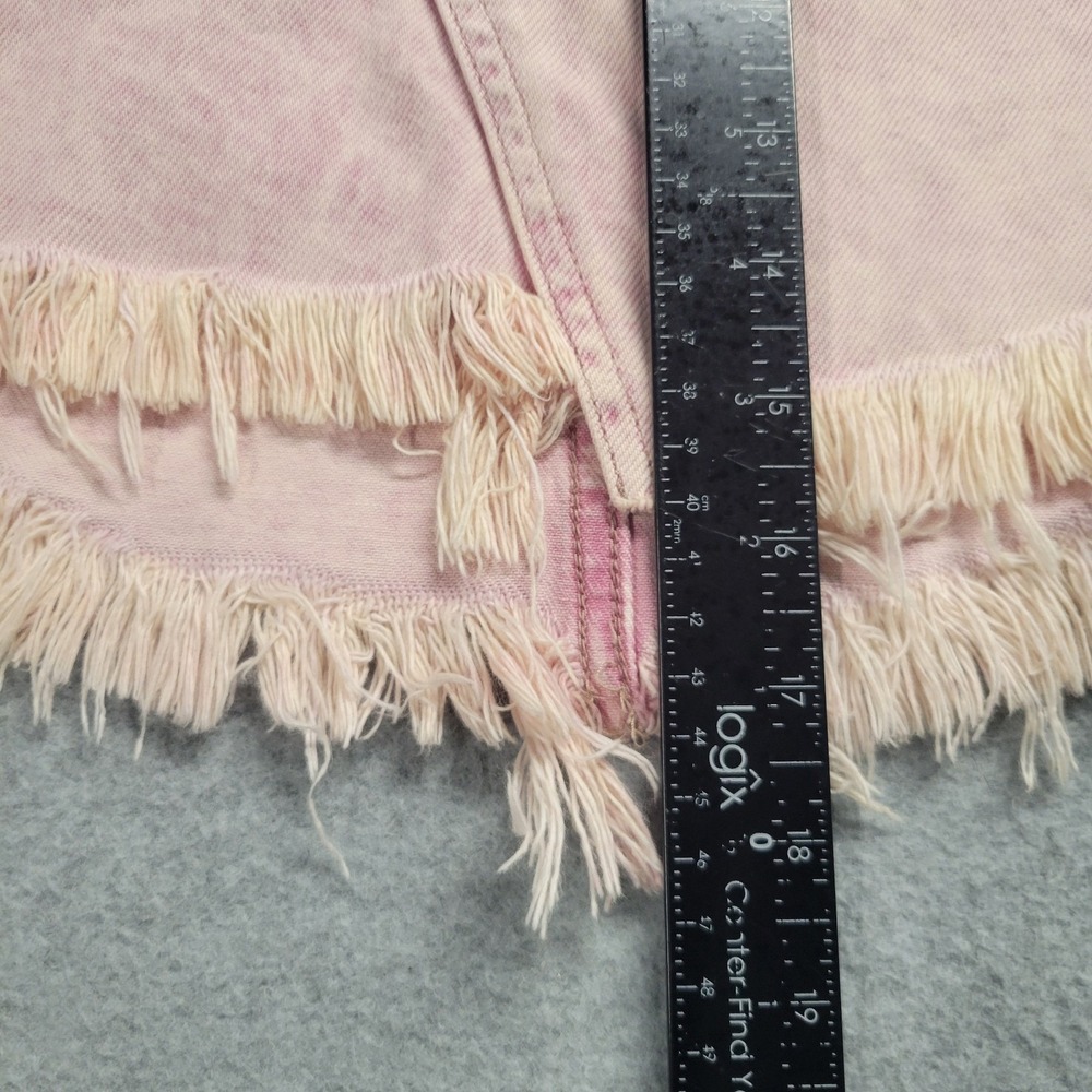 Free People We The Free Pink Acid Wash Fringe Tulip Hem Denim Mini Skirt Size 26 - Picture 4 of 10